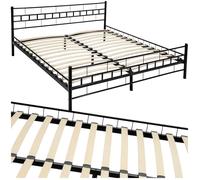 Lit - TECTAKE - Lit au design moderne MALTA avec sommier et cadre en acier 180 x 200 cm - Noir