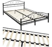 Lit - TECTAKE - Lit au design moderne SONNO avec sommier et cadre en acier avec embouts en plastique, 140 x 200 cm - Noir
