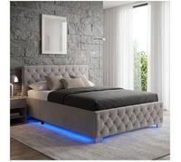 tectake® Lit capitonné pour Matelas 120x200 avec sommier en Bois, Cadre en Acier laqué époxy, Tête de lit, LED réglable & Coffre Rangement pour Chambre Adulte, ado ou Enfant Meuble Chambre