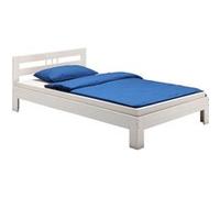 Lit simple THEO 120 x 200 cm lit pour enfant et adulte en pin massif lasuré blanc, avec tête de lit