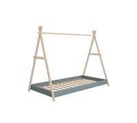 Lit tipi 90x200cm hauteur réglable en MDF laqué vert kaki et pin massif naturel - KANOA -