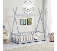 Lit d'enfant 'Helsingborg' avec matelas et protection contre les chutes Pin 70 x 140 cm Gris clair