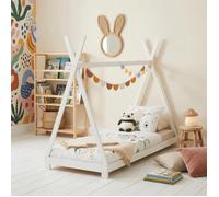 Lit tipi ELIN lit enfant simple en bois type montessori, 90 x 200 cm, en pin massif lasuré blanc