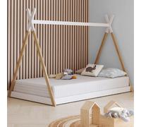 IDMarket – Lit tipi enfant Come 90 x 190 cm avec sommier bois et blanc