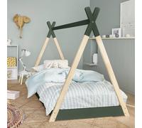 Lit Tipi Enfant Bois De Pin Sommier À Lattes Inclus Tobias - Vert Et Blanc Vert 90X190