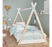 Lit Tipi Enfant Bois De Pin Sommier À Lattes Inclus Tobias - Vert Et Blanc Blanc 90X190