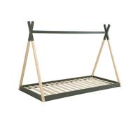 Lit Tipi Enfant Bois De Pin Sommier À Lattes Inclus Tobias - Vert Et Blanc Vert 90X190