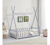 Lit Tipi pour Enfants Helsingborg avec Grille de Sécurité Pin 140 x 70 cm Gris Clair [en.casa]