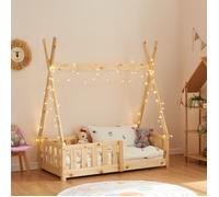 Lit Tipi pour Enfants Helsingborg avec Grille de Sécurité Pin 140 x 70 cm naturel