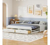 Lit tiroir 90/180 x 200 cm avec 2 tiroirs, 2 sommiers à lattes, espace de rangement, structure de lit extensible, canapé-lit, en bois de pin, convertible en lit simple ou double, couleur blanche