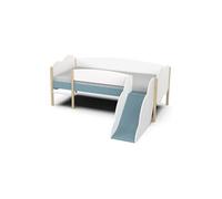 Lit toboggan - 90 x 200 cm - Sommier a lattes - 2 Tirroirs - Décor blanc et bleu orage