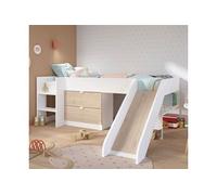 Parisot – Lit toboggan enfant Jackson – Blanc et chêne – Sommier inclus – 90 x 200 cm