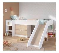 Parisot – Lit toboggan enfant Jackson – Blanc et chêne – Sommier inclus – 90 x 200 cm