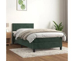 Lit velours vert foncé, tête réglable, matelas ressorts, design raffiné.