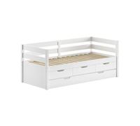Lit de cabine Maggie - avec 3 tiroirs de rangement et coffre de lit - 90 x 200 - pin massif - blanc