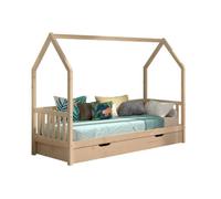 VIPACK - CABANE lit de maison 90x200 cm, encadrement latéral, tiroir de lit, pin massif naturel