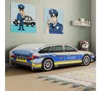 Lit voiture Lit d'enfant Lit d'adolescent 70x140 | 80x160 avec protection contre les chutes | 80x160 cm Police Voiture de police Policier Enfants Lit de jeu