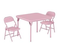 Litake Ensemble Pliable pour Enfants - Table carrée et chaises coussinées en Similicuir, Structure métal, Parfait pour Apprentissage, Jeux, Chambre ou crèche - Rose Assorti Tube PU, 1 Table + 2