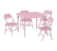 Litake Ensemble Pliable pour Enfants - Table carrée rembourrée et chaises Assise Douce, mobilier d'activité en métal, Surface PU, idéal pour Jeux, Chambre, crèche - Rose, 1 Table + 4 chaises