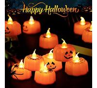 LITAKE Halloween Bougie Citrouille LED, 12Pcs Bougies Chauffe-Plat LED Sans Flamme, Lumière Citrouille à Batterie 3D Réalistes Bright Citrouilles Halloween Lanternes à Pile Décorations Halloween Party