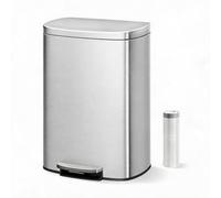 Litake Poubelle De Cuisine 50 l, Meuble Poubelle Cuisine En Métal | Poubelle de Cuisine 50 Litres en Acier Inoxydable avec Pédale, Couvercle Soft-Close, Seau Intérieur Amovible, Argent