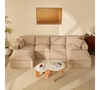 Litbird Canapé d'angle panoramique 340 cm, Chenille, 6 Places, Beige Sable | 6 modules, canapé d'angle panoramique 340 cm, tissu chenille, assise épaisse, sans montage