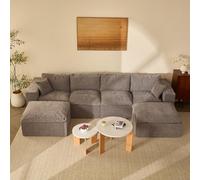 Litbird Canapé d'angle panoramique 340 cm, Chenille, 6 Places, Gris | 6 modules, canapé d'angle panoramique 340 cm, tissu chenille, assise épaisse, sans montage
