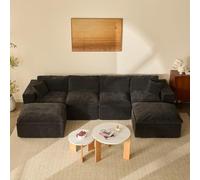 Litbird Canapé d'angle panoramique 340 cm, Chenille, 6 Places, Noir | 6 modules, canapé d'angle panoramique 340 cm, tissu chenille, assise épaisse, sans montage