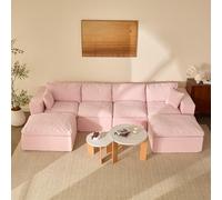 Litbird Canapé d'angle panoramique 340 cm, Chenille, 6 Places, Rose Clair | 6 modules, canapé d'angle panoramique 340 cm, tissu chenille, assise épaisse, sans montage