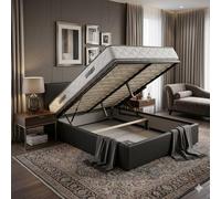Literie Julien Ensemble Lit Coffre et Matelas 120x200 cm - Couleur : Noir - Sommier Relevable avec Vérins Hydrauliques - Matelas Soutien Très Ferme Haute Densité - Lit Coffre Déhoussable
