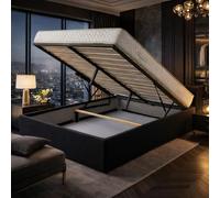 Literie Julien Ensemble Lit Coffre et Matelas 140x190 cm - Couleur : Noir - Sommier Relevable avec Vérins Hydrauliques - Matelas Haute Densité Confort Souple - Lit Coffre Déhoussable