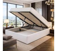 Literie Julien Ensemble Lit Coffre et Matelas 160x200 cm - Couleur : Blanc - Sommier Relevable avec Vérins Hydrauliques - Matelas Haute Densité Confort Souple - Lit Coffre Déhoussable