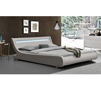 Literie Julien Lit ava pour Matelas 140x200 - Sommier + Tête de Lit eclairage LED Incurve Couleur Gris + Pieds en 5 cm pour Matelas - 13 Lattes