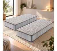 Literie - Lot de 2 Matelas Supreme Orthopédiques 90x190 x 21 5 cm + 2 Oreillers Mémoire - Très Ferme - Face Hiver 3 cm de Mémoire de
