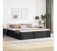 Literie Rangement Similicuir Moderne Cosy 200x200 cm Noir | Lit avec rangement et matelas Noir 200 x 200 cm Simili cuir avec tête de lit en faux cuir, sommier à lattes métal, levage