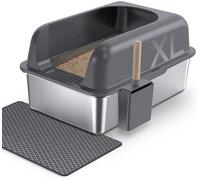Litière pour chats Unyqoos® en acier inoxydable, grande taille (20 litres) – litière pour chats partiellement fermée et étanche, avec un rebord haut et amovible (système de fermeture à cliquet), adapt
