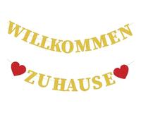 Litinliv Willkommen Zuhause Bannières, Welcome Home Guirlande, avec 1 Rouleau de Ruban Doré, Banderole Bienvenue, pour Décoration Intérieure, Famille Partie, La Réception