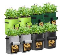 LITLANDSTAR Lot de 8 sacs de culture de pommes de terre de 37 litres robustes en tissu non tissé épais avec fenêtre et poignées, sac de plantation de jardin pour extérieur et intérieur, multicolore