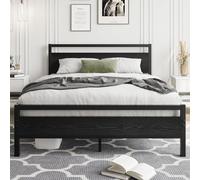 Lits doubles de 4 pieds 6 pouces avec tête de lit en bois, structure de lit métallique, sommier double, pas besoin de sommier à lattes, support de matelas, style industriel