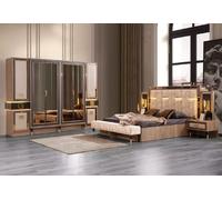 Lits modernes Ensemble de lit double 4 pièces Garniture de chambre à coucher Tissu Beige