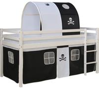 Lits superposé 90x200 cm avec Matelas Lit mezzanine en Bois Pin Massif Tunnel Rideau Pirate Noir Sommier à lattes