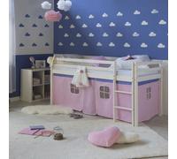 Lits superposé 90x200 cm avec Sommier à lattes Lit mezzanine en Bois Pin Massif Rideau Rose