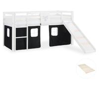 Lits superposé 90x200 cm avec Toboggan Sommier à lattes Lit mezzanine en Bois Pin Massif Rideau Pirate Noir