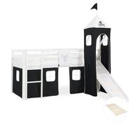 Lits superposé 90x200 cm avec Tour Toboggan Sommier à lattes Lit mezzanine en Bois Pin Massif Rideau Pirate Noir