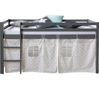 Lits superposé 90x200 cm Gris avec Sommier à lattes Lit mezzanine en Bois Pin Massif Rideau Étoiles
