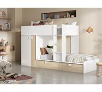 Lits Superposés 2 x 90 x 190 cm - Armoire intégrée - Blanc et naturel - JUANITO
