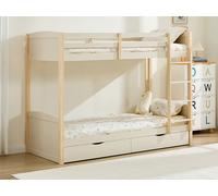Lits superposés 2 x 90 x 200 cm - 2 tiroirs - Pin et MDF ? Beige et naturel + Matelas - LIMODARA