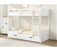 Lits superposés 2 x 90 x 200 cm - 2 tiroirs - Pin et MDF - Blanc - LIMODARA