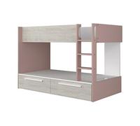 Lits superposés 2 x 90 x 200 cm - 2 tiroirs - Rose, naturel et blanc - TINOLI