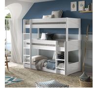 VIPACK - SCOTT lit superposé avec 3 couchages 90 x 200 cm, incl. sommier à lattes et échelle, finition pin laqué blanc